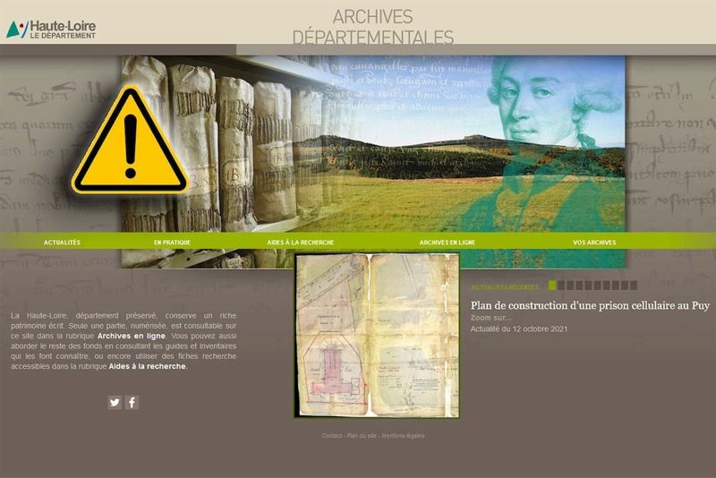 Archives départementales de la Haute-Loire. Mises à jour et corrections reportées du fait de l'évolution programmée du site des Archives. 