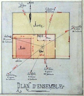Archives départementales de la Haute-Loire. Archives déposées de la commune des Vastres, construction d'une école mixte, plan du projet, 1898, détail (E-dépôt 532/46).
