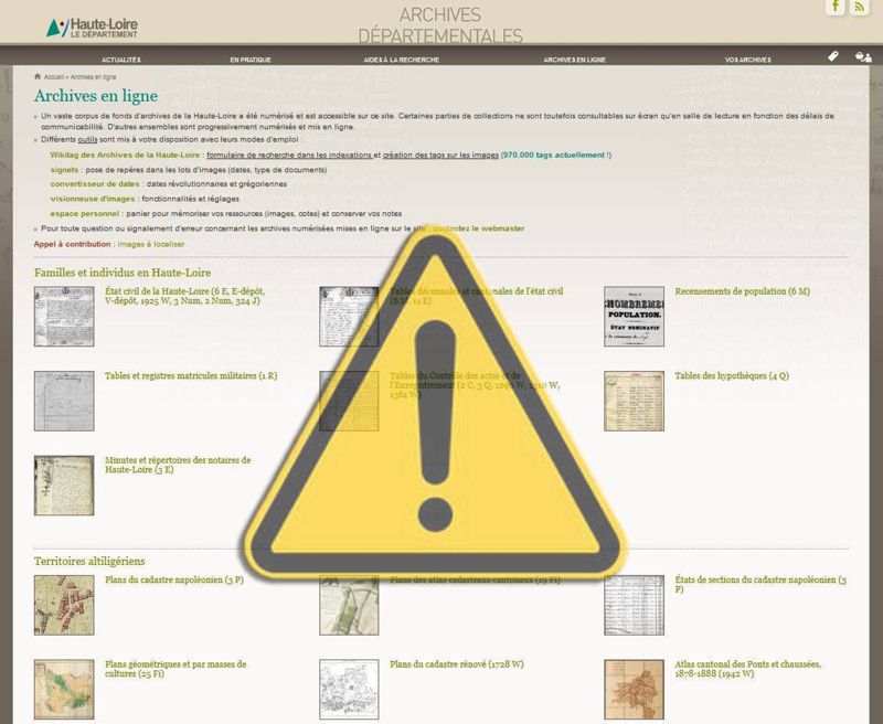 Archives départementales de la Haute-Loire. Maintenance du site internet, problème d'accès aux images.