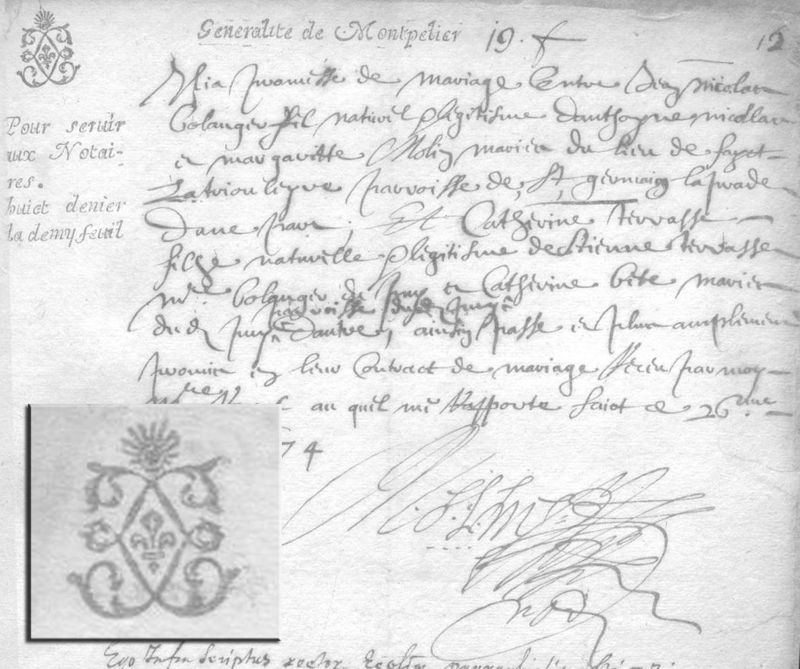 Archives départementales de la Haute-Loire. Papier timbré, registre de la collection communale du Puy, 26 mai 1764 (3 NUM 202/14). 