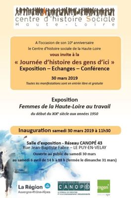 Archives départementales de la Haute-Loire. "Journée d'histoire des gens d'ici", Centre d'histoire sociale de la Haute-Loire (mars 2019).