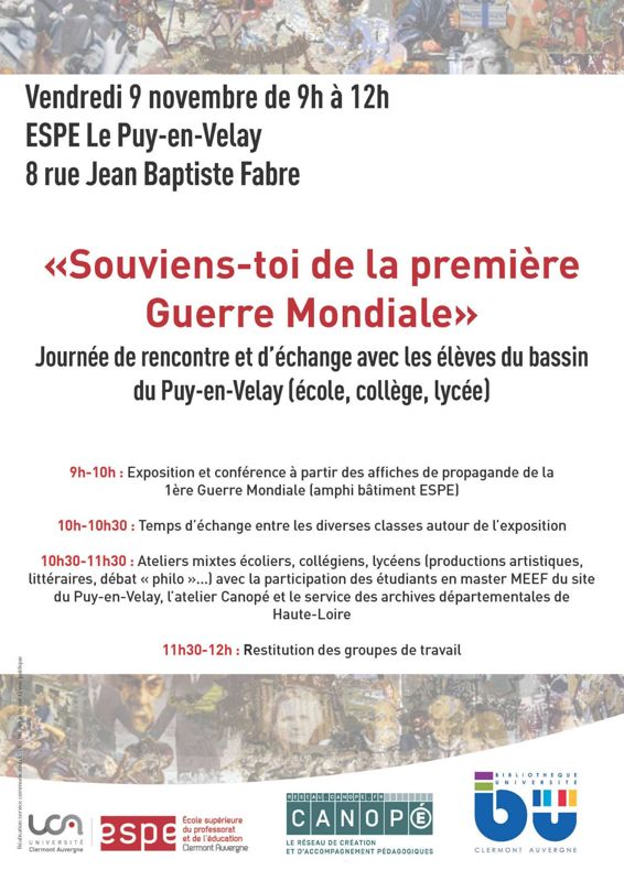 Archives départementales de la Haute-Loire. "Souviens-toi de la Première guerre mondiale", journée d'échange à l'ESPE du Puy-en-Velay.