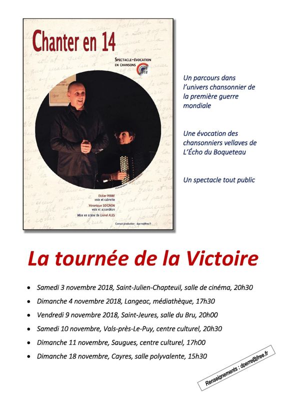 Archives départementales de la Haute-Loire. Spectacle chanté "La tournée de la Victoire" (D. Perre, V. Soignon, L. Ales).