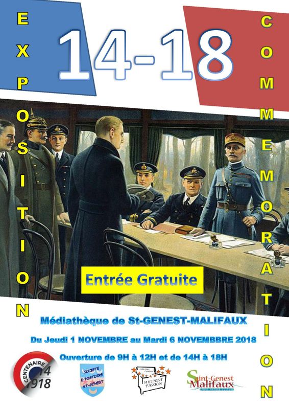 Archives départementales de la Haute-Loire. Exposition dans le cadre du Centenaire de la Grande Guerre à Saint-Genest-Malifaux.