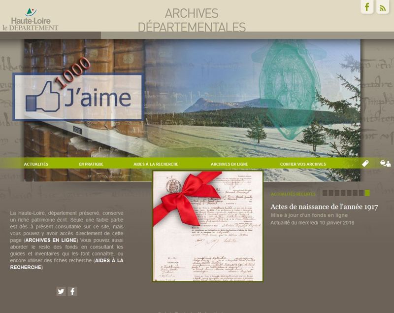Archives départementales de la Haute-Loire. 1000ème mention "J'aime" sur notre page Facebook !
