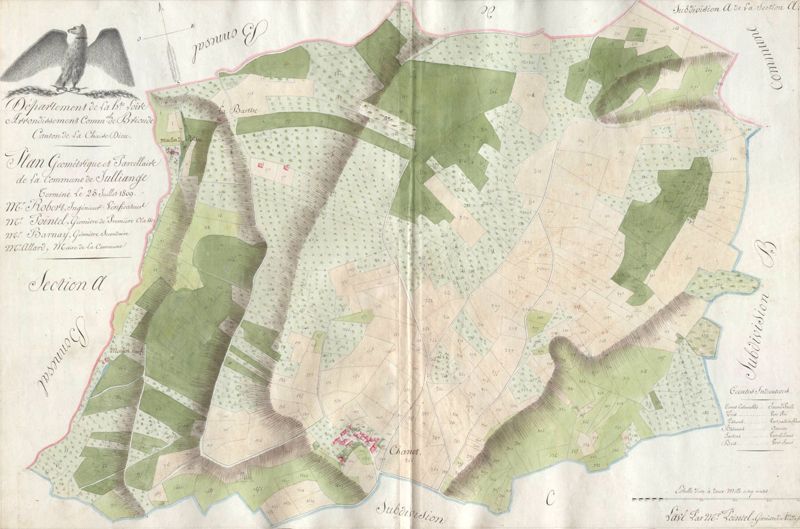 Archives départementales de la Haute-Loire. Atlas cadastral cantonnal de Jullianges, section A, subdivision A (19 Fi 12/3SAa).