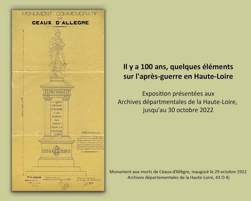 Monument aux morts de Céaux-d’Allègre, inauguré le 29 octobre 1922 (Archives départementales de la Haute-Loire, 43 O 4)