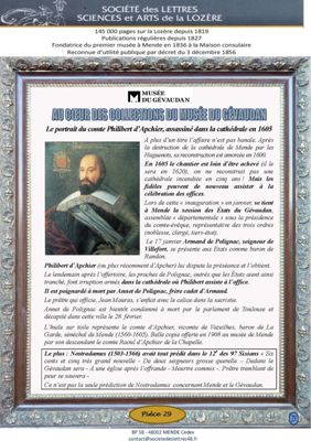 Archives départementales de la Haute-Loire. Portrait de Philibert d'Apchier, assassiné en 1605 (site de la Société des Lettres, sciences et arts de Lozère).