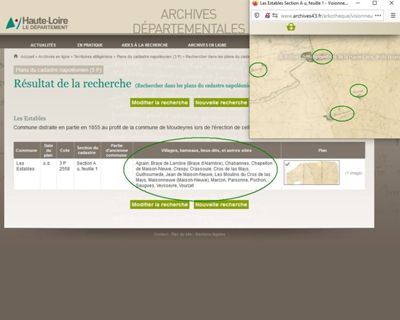 Archives départementales de la Haute-Loire. Enrichissement des descriptions des plans du cadastre napoléonien (Les Estables, section Au, deuille 1, 3 P 2558).