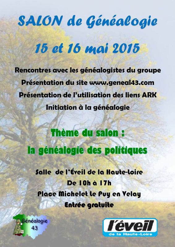 Archives départementales de la Haute-Loire. Salon de la généalogie 2015 (Généalogie43, wwwgeneal43.com).