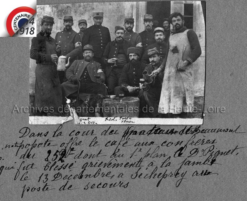 Archives Départementales de la Haute-Loire. Exposition "Ceux de 14, la Haute-Loire au front" (album du Docteur Vassel).