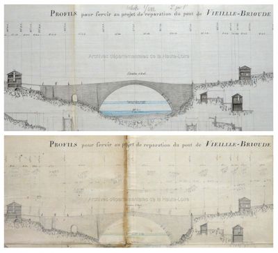 Archives départementales de la Haute-Loire. Plan du pont de Vieille-Brioude (1943 W).