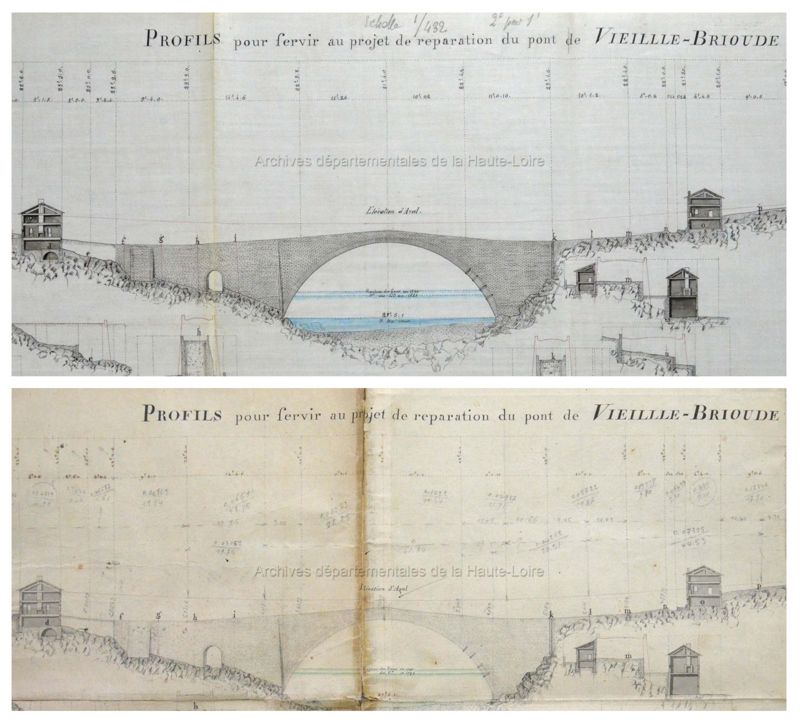 Archives départementales de la Haute-Loire. Plan du pont de Vieille-Brioude (1943 W).