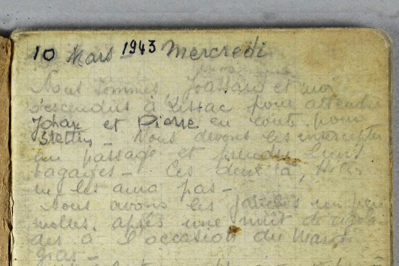 Archives départementales de la Haute-Loire. Carnet de notes du résistant Joannès Chazalon (1 J 942, détail). 