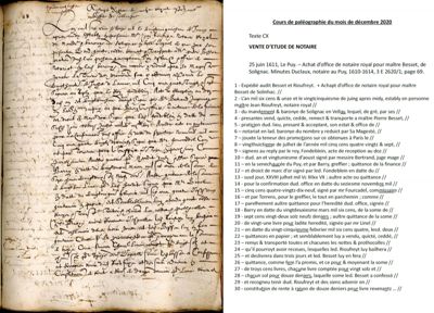 Archives départementales de la Haute-Loire. Cours de paléographie, mois de décembre 2020 (3 E 2620/1).