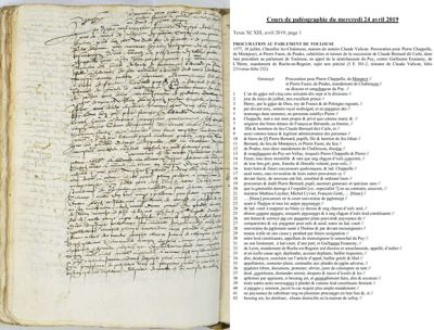 Archives départementales de la Haute-Loire. Cours de paléographie, mois d'avril 2019, texte et corrigé (3 E 101/2).