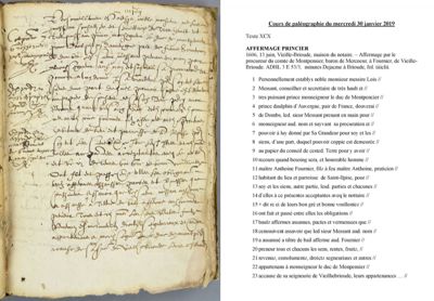 Archives départementales de la Haute-Loire. Cours de paléographie, mois de janvier 2019, texte et corrigé (3 E 53/3). 