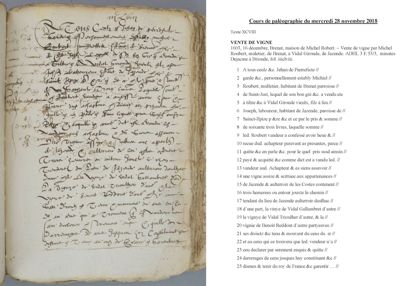 Archives départementales de la Haute-Loire. Cours de paléographie, mois de novembre 2018, texte et corrigé (3 E 53/2).