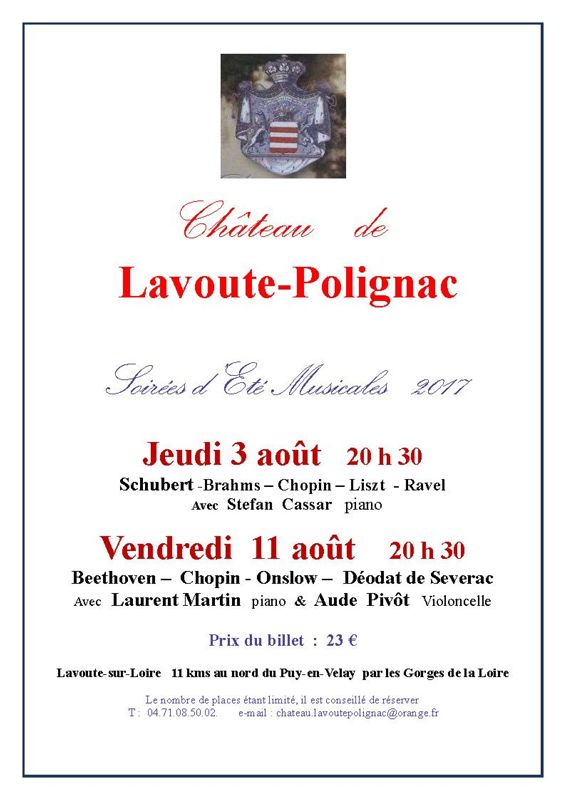 Archives départementales de la Haute-Loire. Soirées musicales d'été au Château de Lavoûte-Polignac.