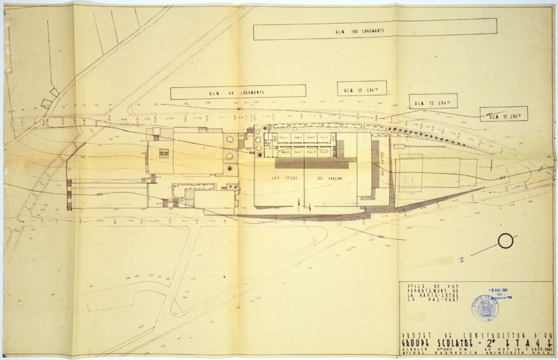 Archives départementales de la Haute-Loire. Projet de construction du groupe scolaire du Val-Vert, 2ème étage (1093 W 93, 1er septembre 1961, architecte Michel Kaeppelin).