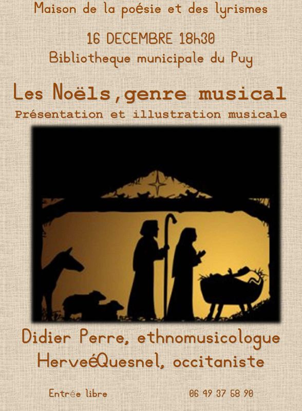 Archives départementales de la Haute-Loire. Conférence musicale "Les Noëls comme genre musical" à la Bibliothèque municipale du Puy-en-Velay (16 décembre 2016).