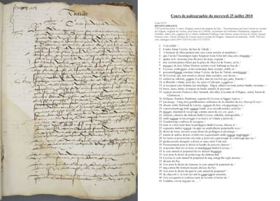Archives départementales de la Haute-Loire. Cours de paléographie, mois de juillet 2018, texte et corrigé (363 J NC).