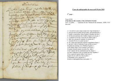 Archives départementales de la Haute-Loire. Cours de paléographie, mois de juin 2018, texte et corrigé (363 J NC).