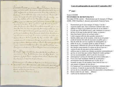 Archives départementales de la Haute-Loire. Cours de paléographie, mois de septembre 2017 (298 J 2). 