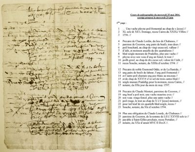 Archives départementales de la Haute-Loire. Cours de paléographie, mois de mai 2016 et corrigé (134 J NC, détail). 