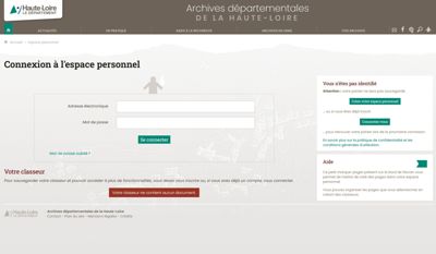Archives départementales de la Haute-Loire. Espace personnel : mode d'emploi.