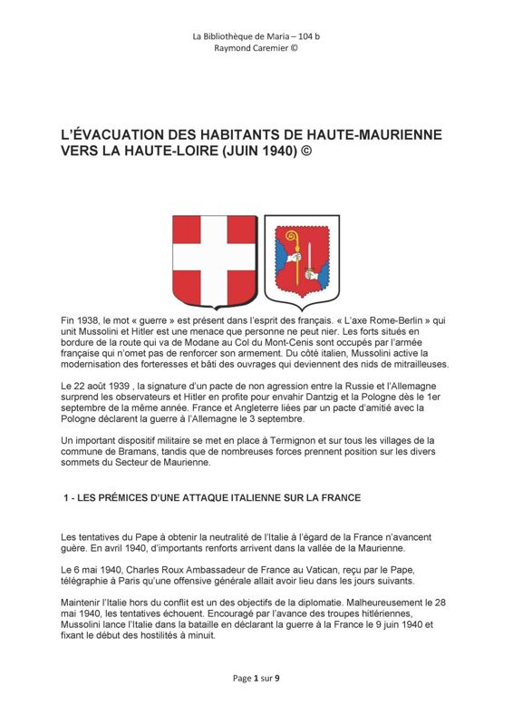 Archives départementales de la Haute-Loire. Travaux de Raymond Caremier, "Guerres et conflits" (3 Num 230/6).