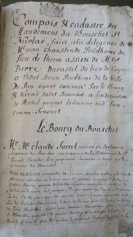 Compoix du Bouchet-Saint-Nicolas, p. 1 et 2. Num.