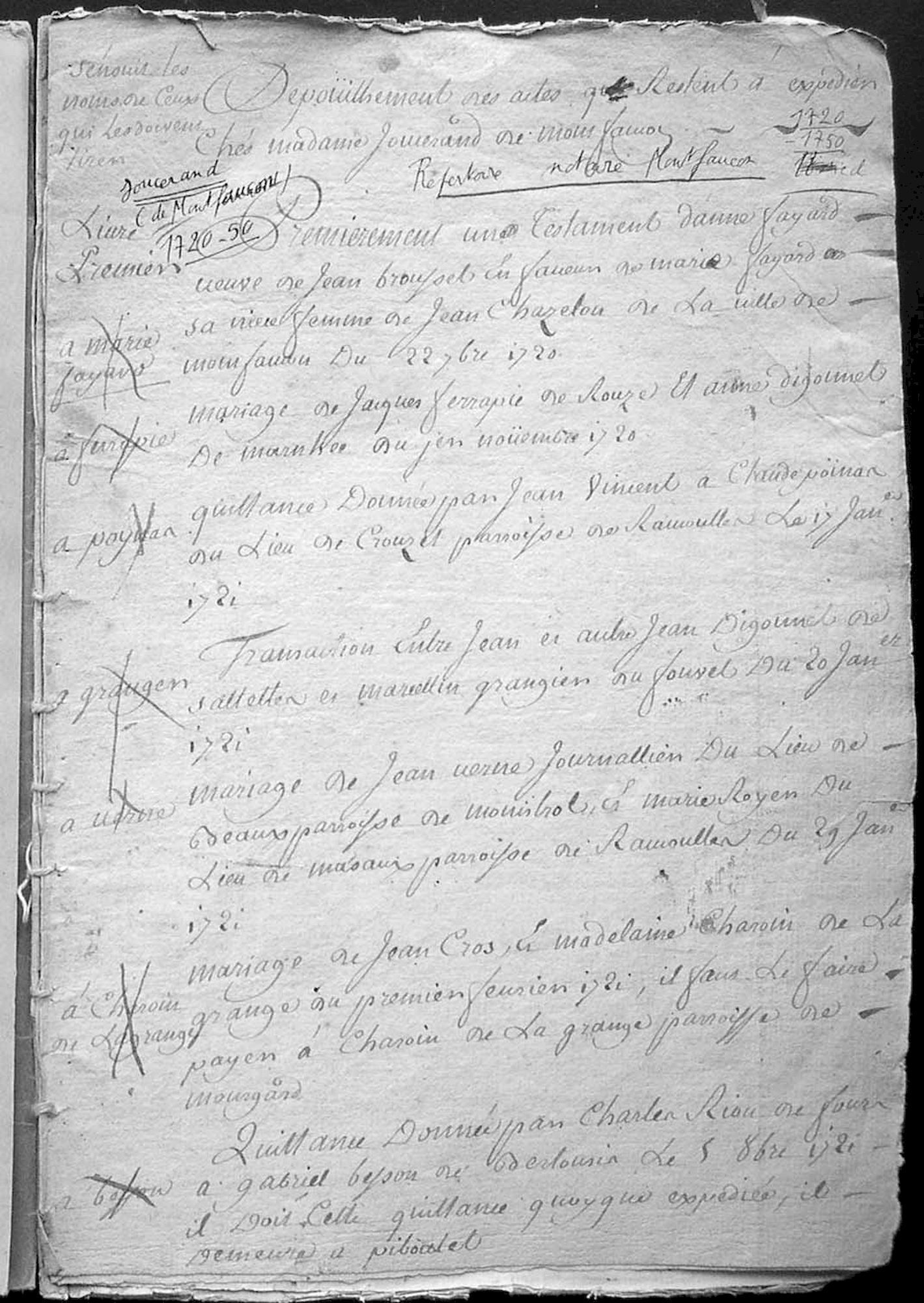 Répertoire du notaire Étienne Joucerand de Montfaucon-en-Velay, 1720-1750 (3 E 207/1).