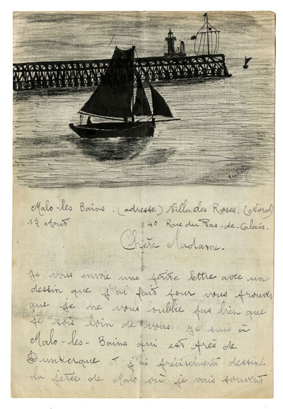 Lettre de Pierre Pochelu, ancien pensionnaire du Préventorium, à Marie-Louise Le Verrier, Malo-les-Bains, XXe s. (233 J 148)