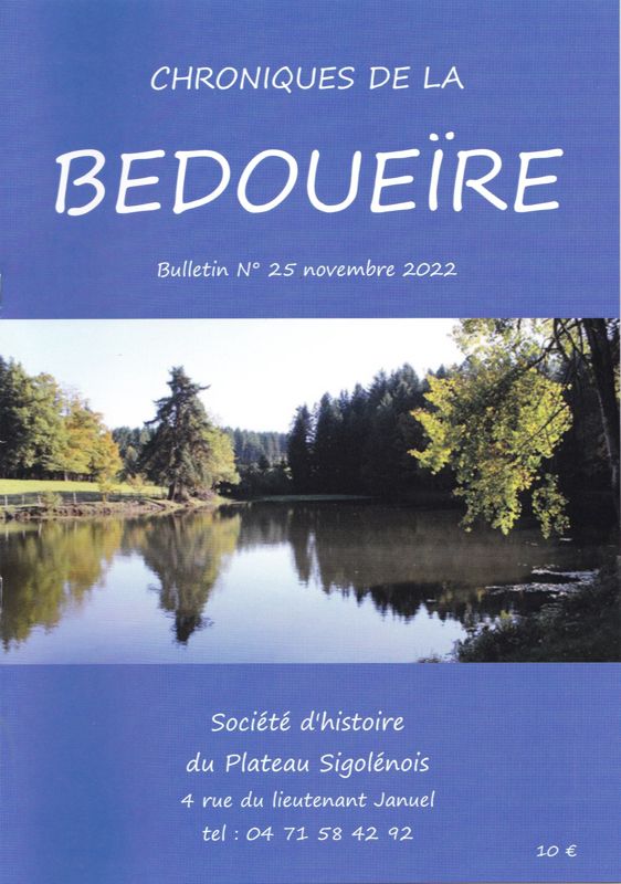 Couverture du n° 25 des "Chroniques de la Bedoueïre", revue de la Société d'histoire du plateau Sigolénois (nov. 2022)