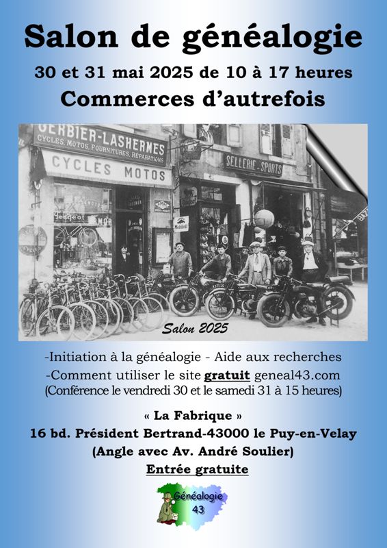 Salon de généalogie - 30 et 31 mai 2025 : Commerces d’autrefois