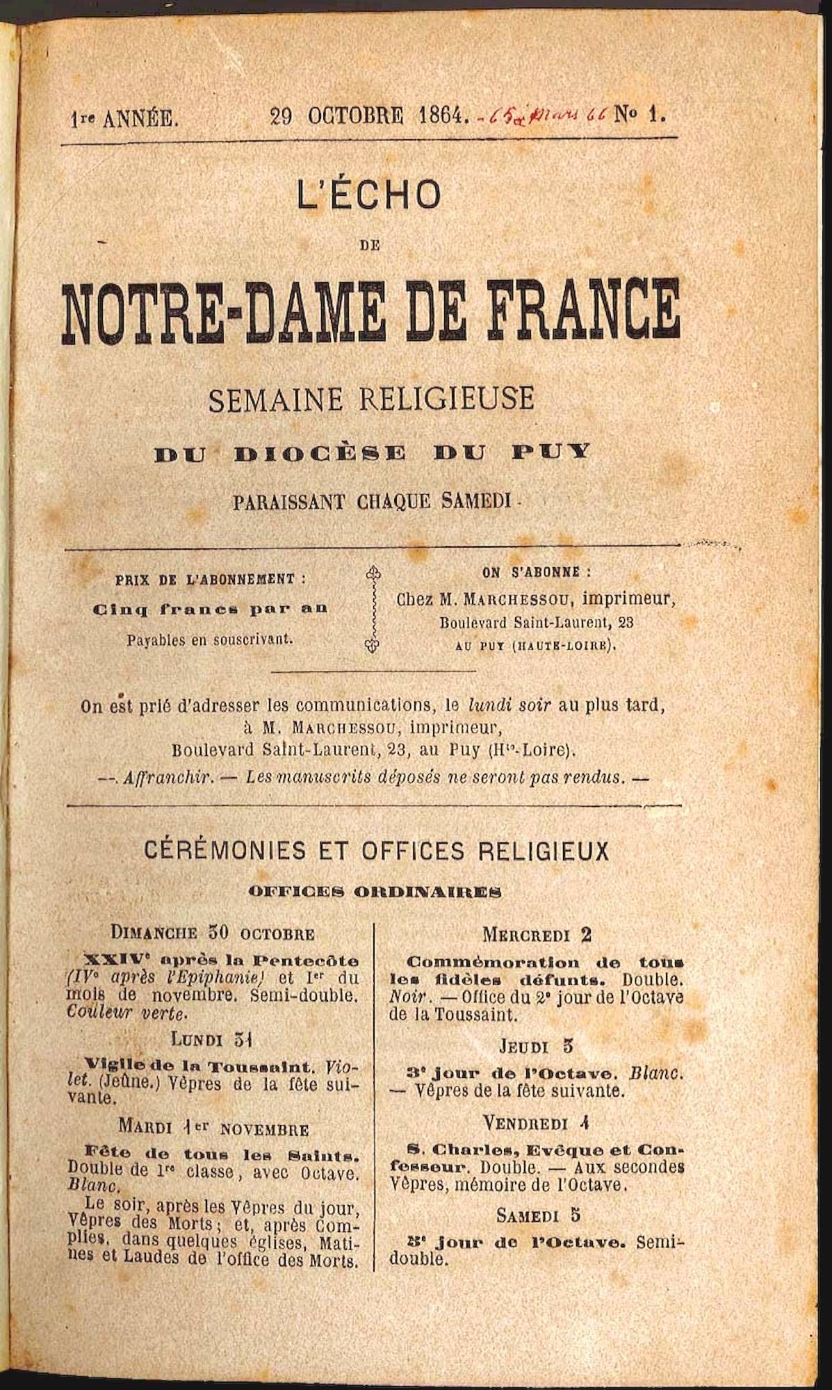 Premier numéro de L'Écho de Notre-Dame de France
