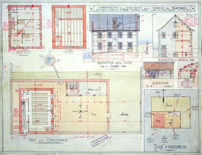 Archives départementales de la Haute-Loire. Archives déposées de la commune des Vastres, construction d'une école mixte, plan du projet, 1898 (E-dépôt 532/46).