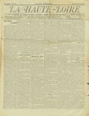 Archives départementales de la Haute-Loire. Journal "La Haute-Loire" du 15 mai 1921 (2 PB 8).
