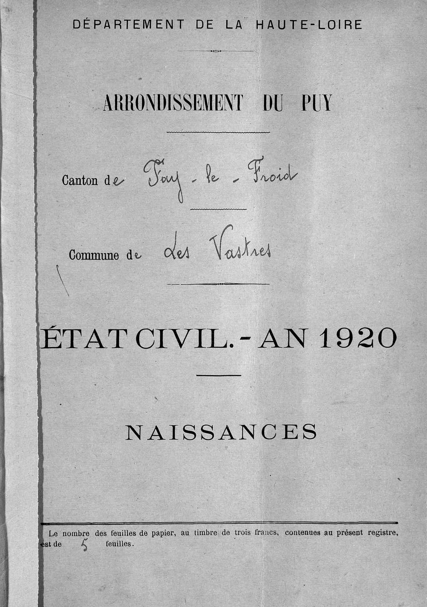 Actes de naissance de l'année 1920