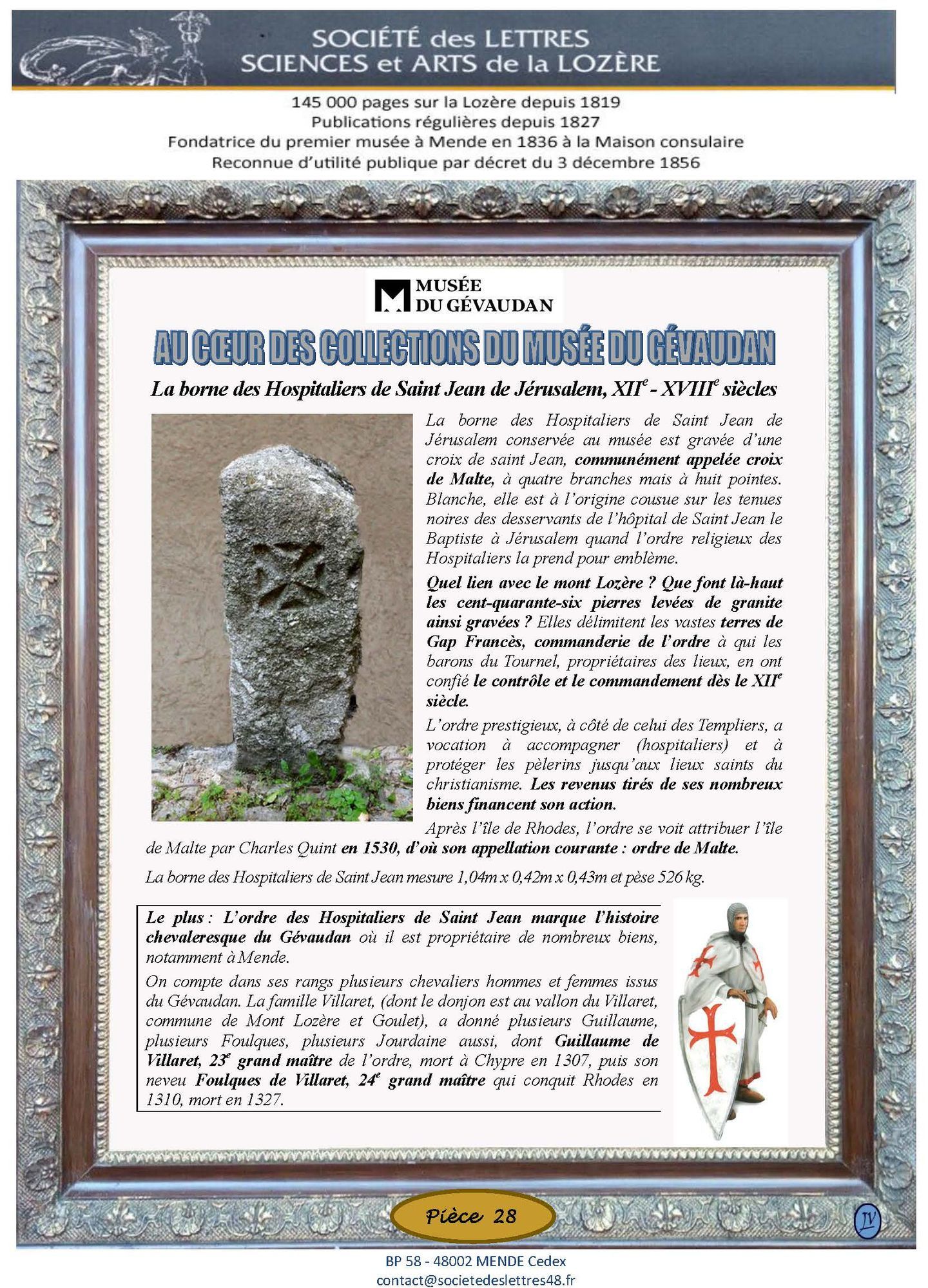 Borne des Hospitaliers de l'ordre de Saint Jean de Jérusalem de Mende