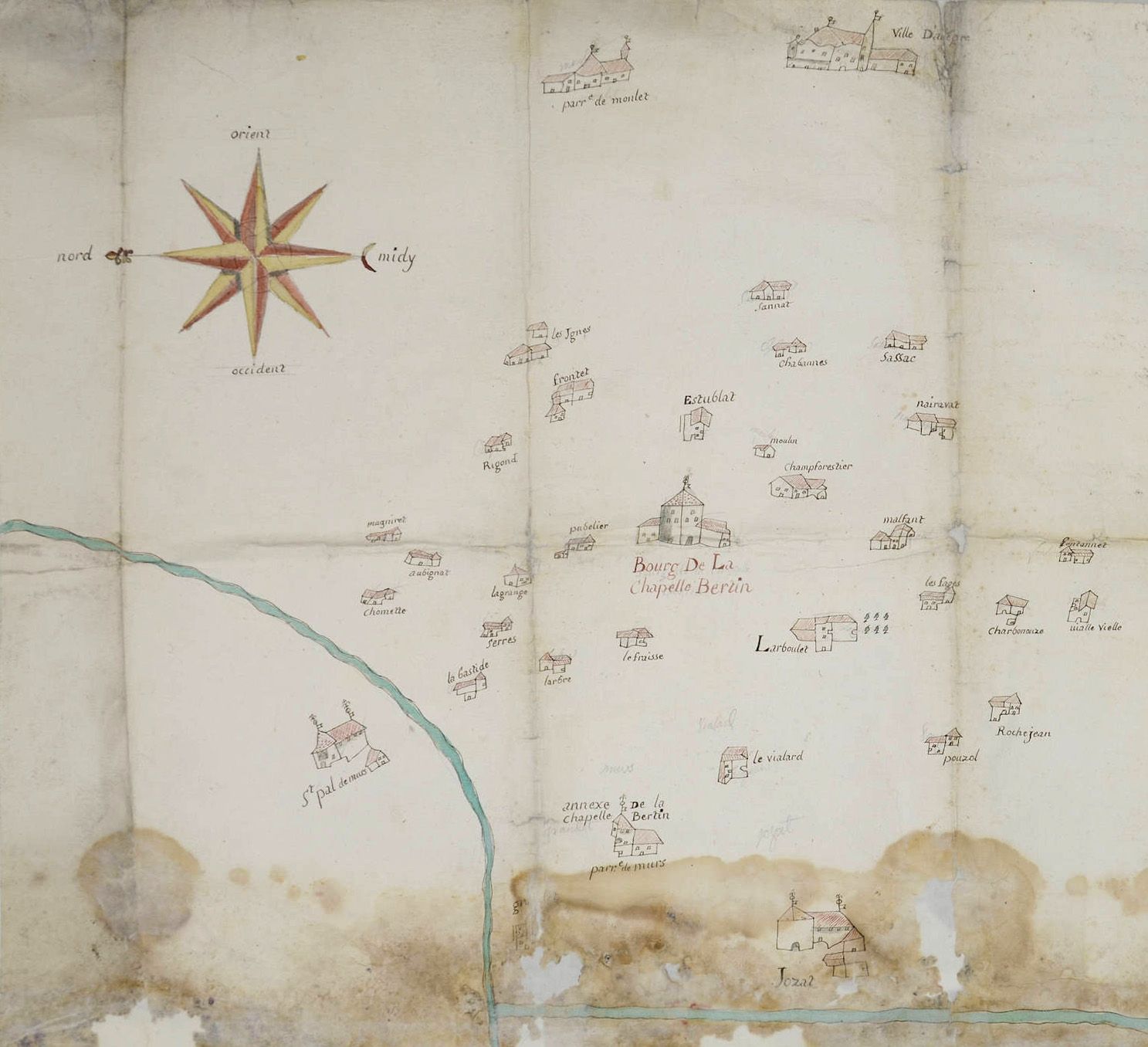 Plan du bourg de La Chapelle-Bertin et Josat, contentieux en l'an V