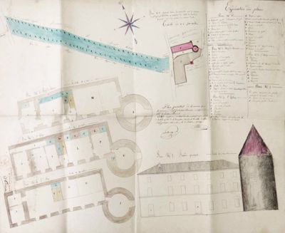 Archives départementales de la Haute-Loire. Plan géométral de la maison d'école de Saint-Just-près-Chomelix, actuelle Bellevue-la-Montagne, série O, 1861 (26 O/4-2).