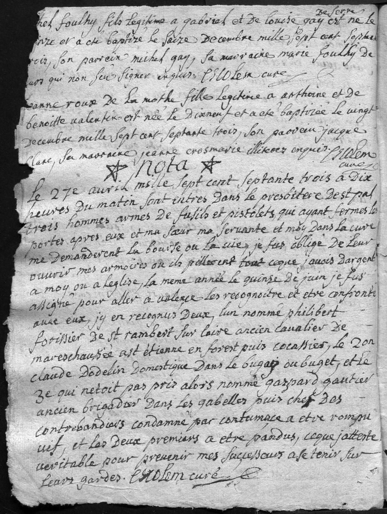 27 avril 1773 : attaque du presbytère de Saint-Pal à main armée