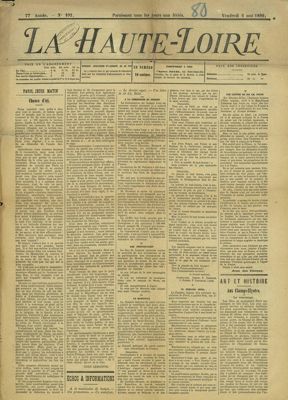 Archives départementales de la Haute-Loire. Premier mai 1890, journal La Haute-Loire, édition du 2 mai 1890 (2 Pb 8).