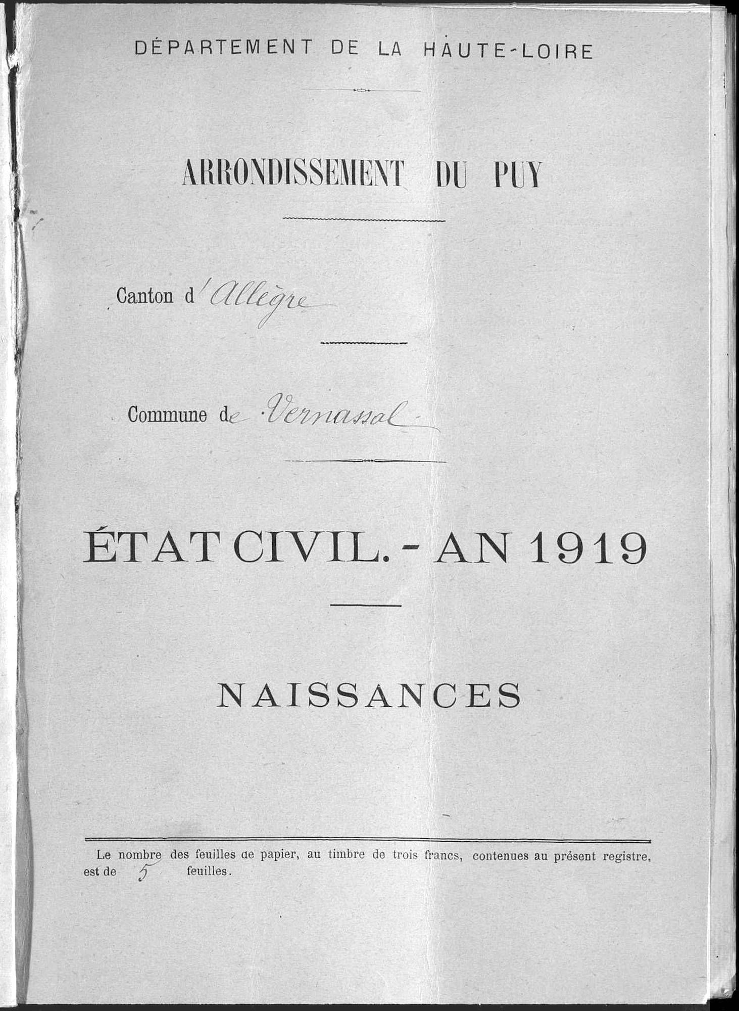 Actes de naissance de l'année 1919