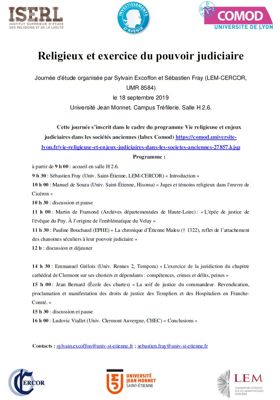 Archives départementales de la Haute-Loire. Conférence "Religieux et exercice du pouvoir", Université de Saint-Étienne.