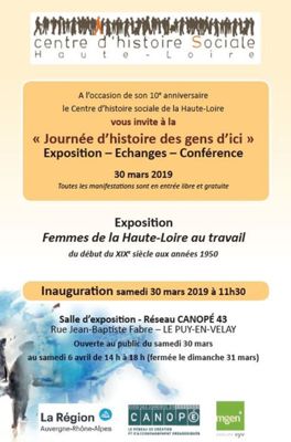 Archives départementales de la Haute-Loire. "Journée d'histoire des gens d'ici", Centre d'histoire sociale de la Haute-Loire (mars 2019).