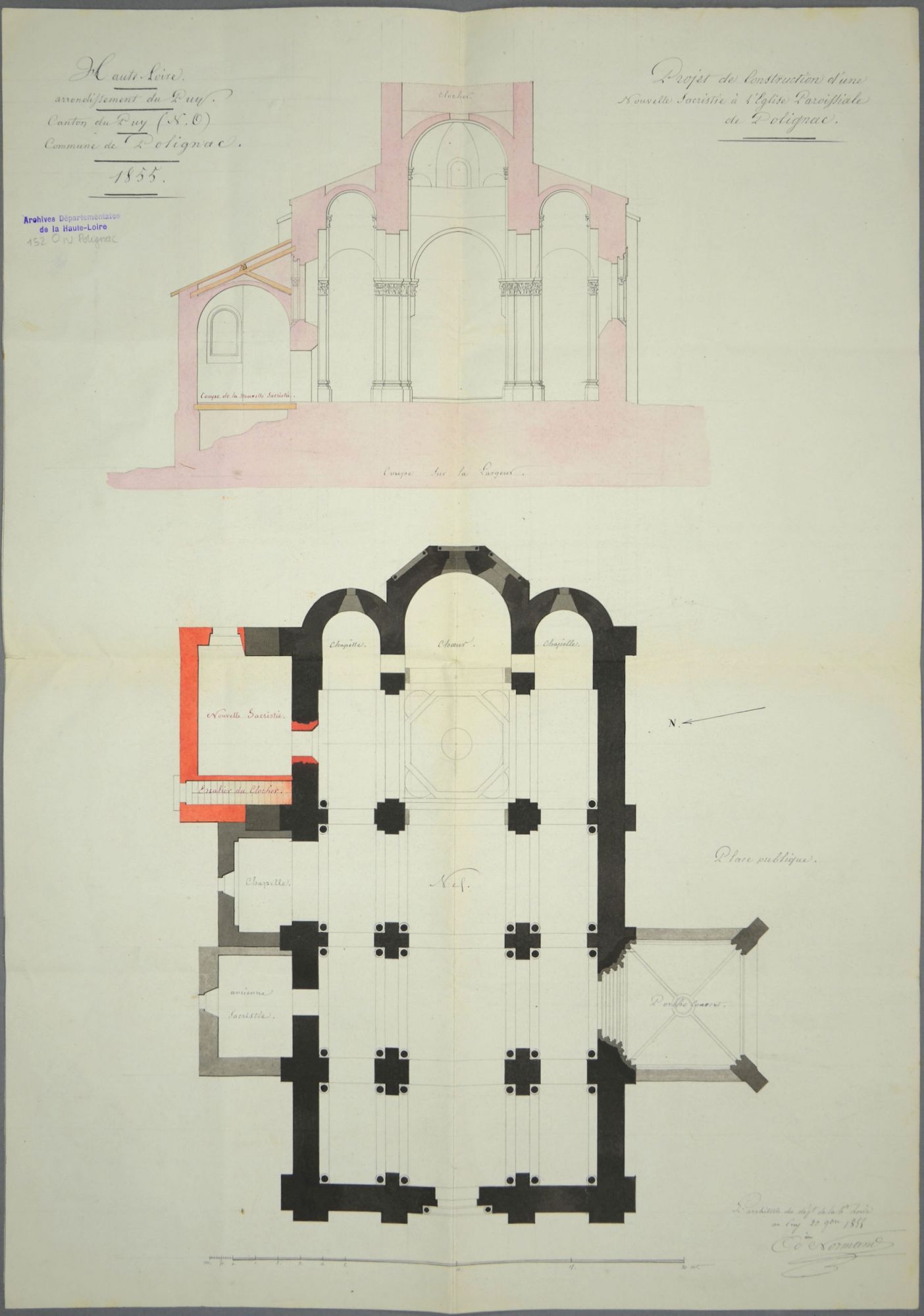 Travaux à l'église Saint-Martin de Polignac en 1855