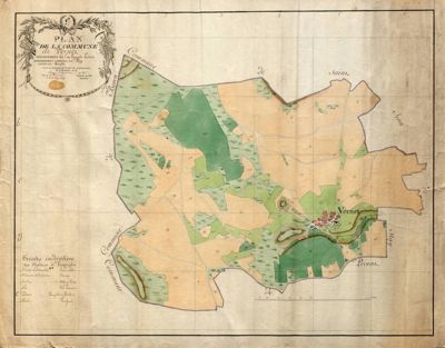 Archives départementales de la Haute-Loire. Plan géométrique et par masses de cultures de la commune de Le Vernet (25 Fi 43).